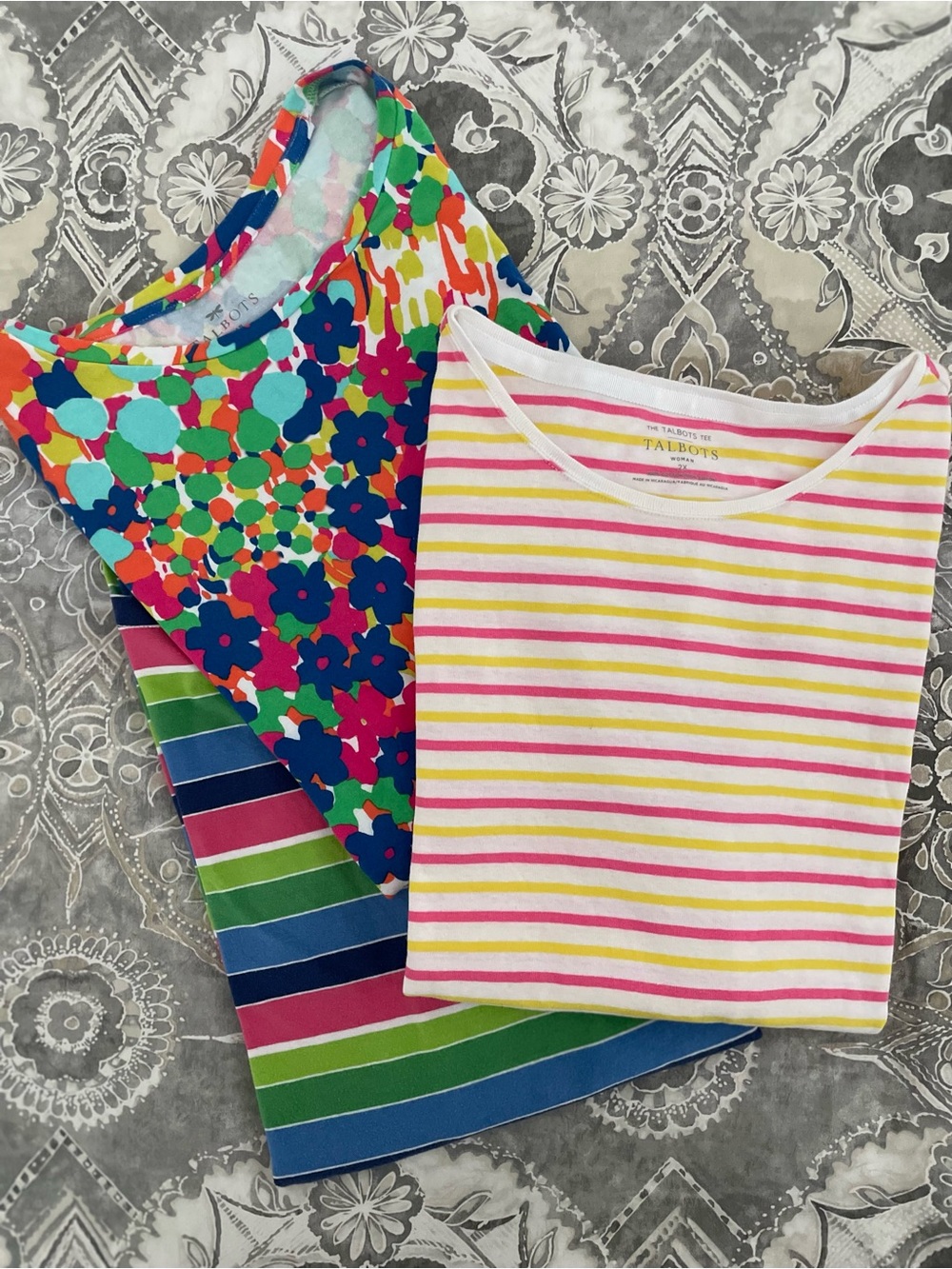 Bundle of Three Talbots Colorful Stripe & Floral T-shirts